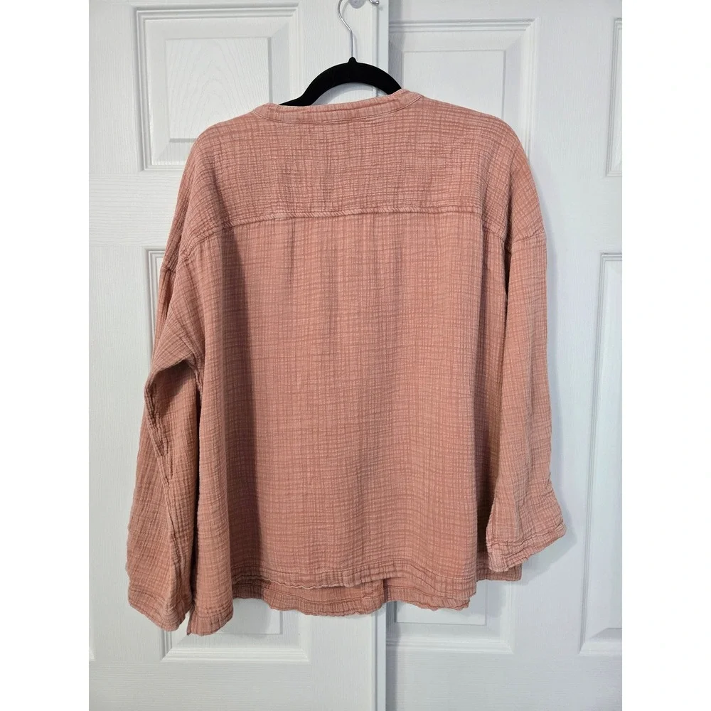 Pure Jill J. Jill Terracotta Pink Double Gauze Cotton Button Front Top LP - Picture 6 of 7